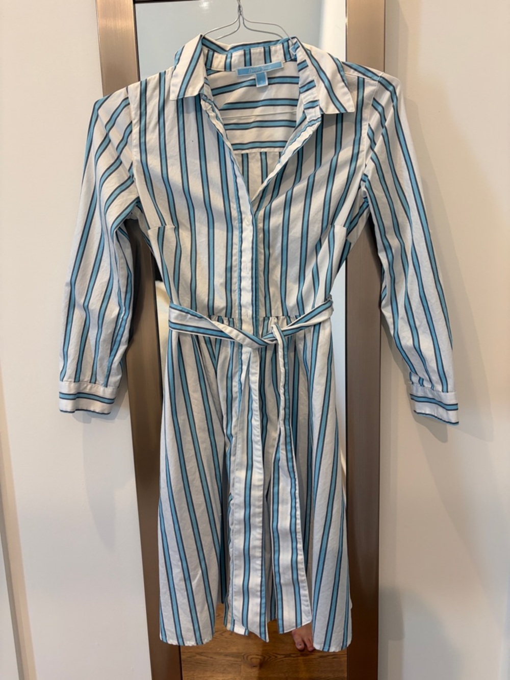 Draper James Striped Button-Front Shirt Dress with Tie Waist - Blue & White